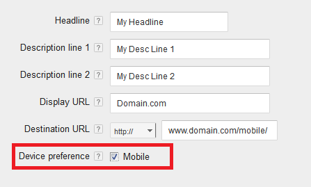 Setting Device Preference Mobile in Adwords ad 